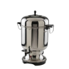 A metal coffee percolator.