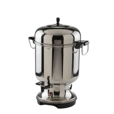 A metal coffee percolator.