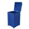 A blue ice vault on wheels. The lid is open.