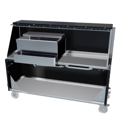 A black and silver collapsible bar. It is fully extended.