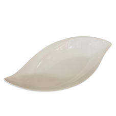 A white ceramic leaf-shaped bowl.