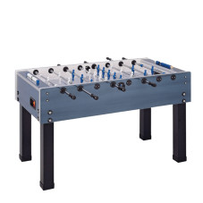 A gray foosball table.