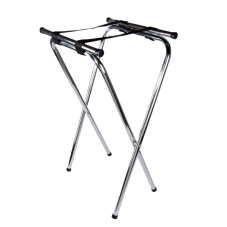 A tray stand with black straps.