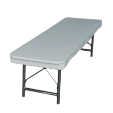 A white plastic children's table with short, collapsible legs.