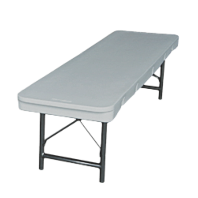 A white plastic children's table with short, collapsible legs.