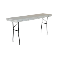 A unique narrow style of rental table with a slim design that makes it space-saving and ideal for crowded large meetings or seminars.
