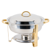 A 4qt brass and chrome round chafer.