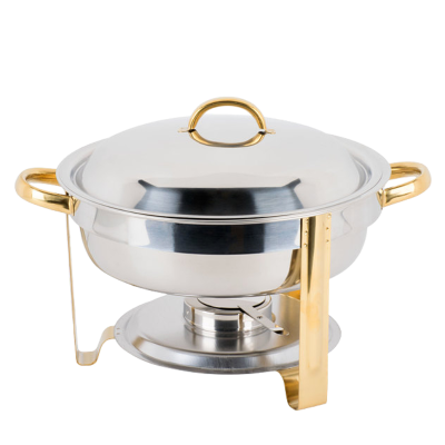 A 4qt brass and chrome round chafer.