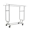 A metal coat rack on wheels.