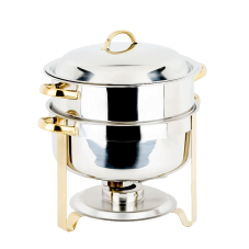An 8qt brass and chrome round chafer.