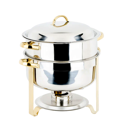 An 8qt brass and chrome round chafer.