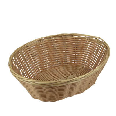 A tan wicker bread basket.