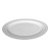 A white 13 inch oval platter with two platinum bands around the rim.