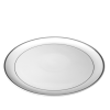 A round white platter with thin platinum bands around the rim.