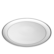 A round white platter with thin platinum bands around the rim.