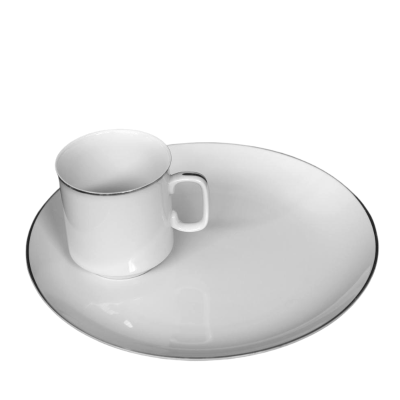 A platinum band snack plate with a matching platinum band cup.
