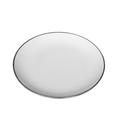 A 6 inch white plate with a platinum band around the rim.