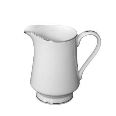 A creamer with platinum bands along the top, bottom, and handle.