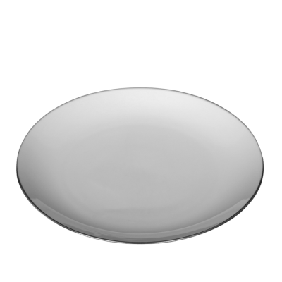 A 10 inch dinner plate with a platinum band around the rim.