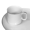 A mug with a platinum bands along the rim and the handle.