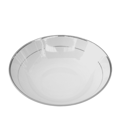 A vegetable bowl with platinum bands around the inside and rim.