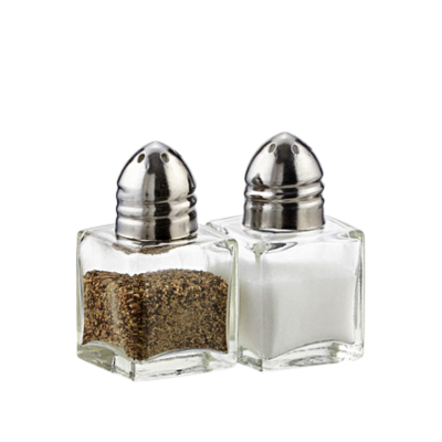 A set of square salt and pepper shakers.