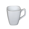 A white square coffee mug cup.