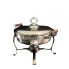 A round, 6qt, stainless steel chafer with handles and a lid.