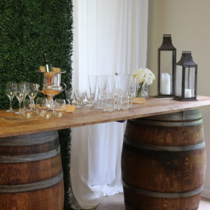 rustic barrel bar setup