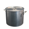 An aluminum pot with handles and a lid.