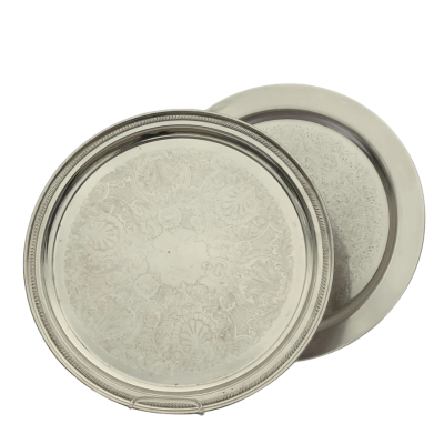 Round serving trays.