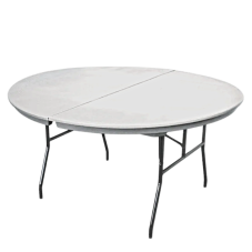 A round, white, fold-up table.