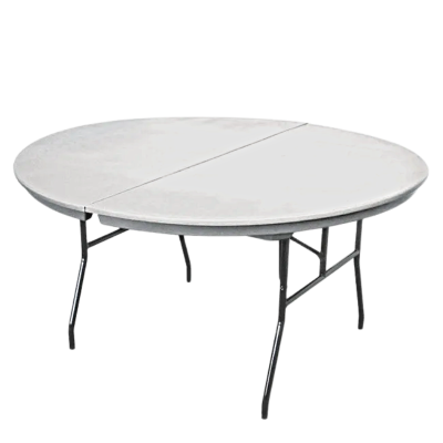 A round, white, fold-up table.