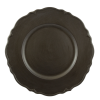 A bronze metallic charger with a decorative wavy edge.