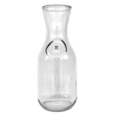 A 1L wine carafe with a decorative circular design on the front.