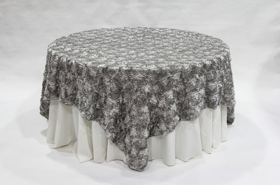 Silver Rosette linen rental