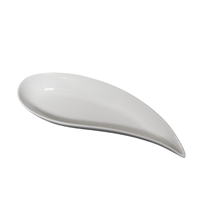 A white ceramic teardrop bowl.