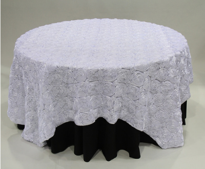 white rosette linen rental