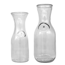Two wine carafes, a 0.5L and a 1L, with decorative circular designs on the front.