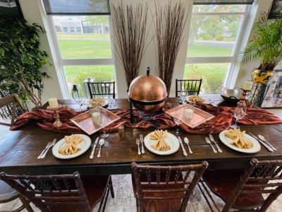 Copper serving pieces for buffet