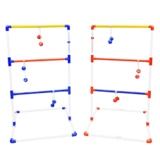 A ladder ball set with six balls hanging from the rungs.