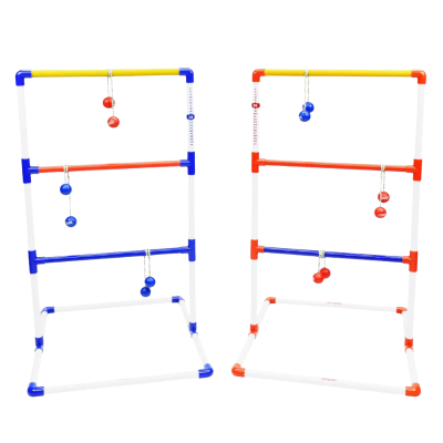 A ladder ball set with six balls hanging from the rungs.