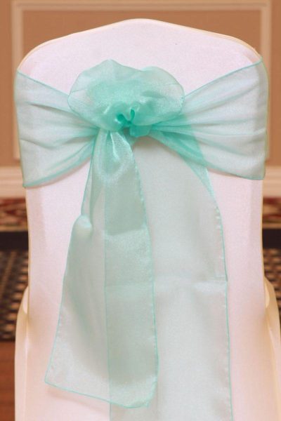 aqua organza linen rental