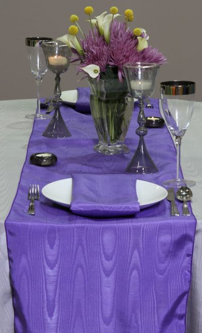 moire purple bengaline linen rental