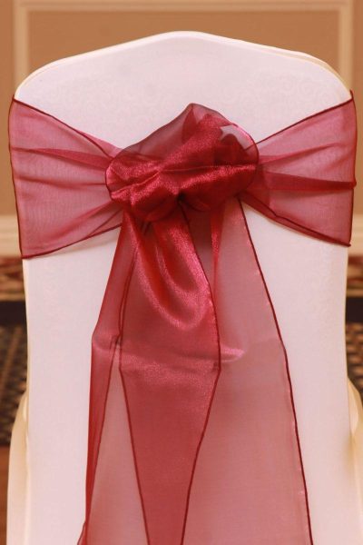 burgundy organza linen rental