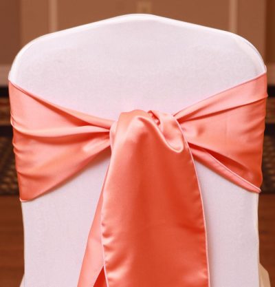 coral satin linen rental