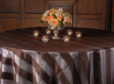 chocolate eternity stripe linen rental