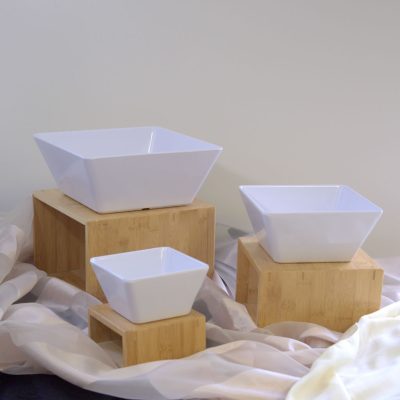 melamine white square bowls