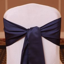 navy blue satin linen rental