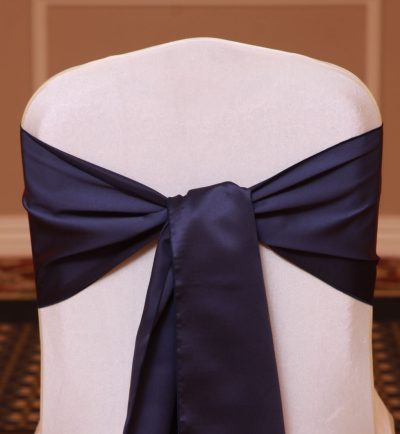 navy blue satin linen rental